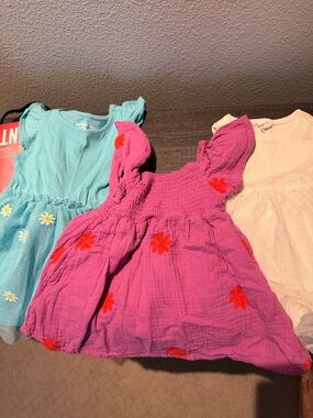 Cat & Jack Pink Floral Smocked Sundress with Red Embroidery